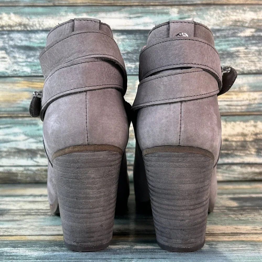 Rag & Bone Harrow Womens Sz 7 Ankle Bootie Gray Leather Block High Heel Slip On - Picture 6 of 11